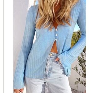 Show Me Your MuMu Blue Button Women's Top